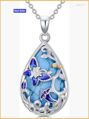 Sterling Silver Turquoise Butterfly Pendant Necklace 18 Inch Chain